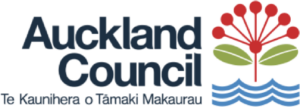 Auckland Council logo with waves and a red pōhutukawa flower